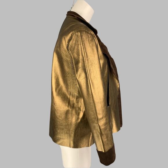 YVES SAINT LAURENT by TOM FORD Size L Gold & Brown Leather Reversible Jacket - Picture 3 of 5